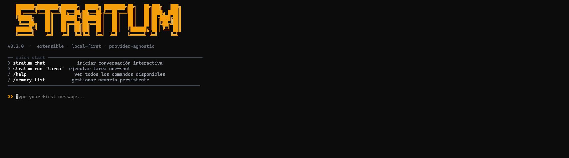 Pantalla de inicio de Stratum CLI