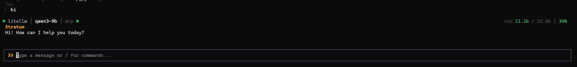 Vista de conversación y status bar del CLI